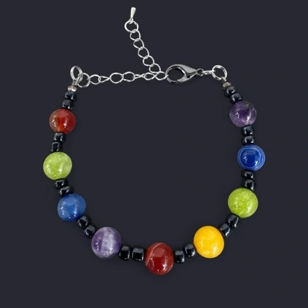 Multicolor Mixed Stones Adjustable Bead Bracelet